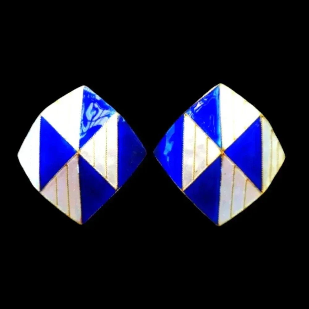 Vintage 70s Laurel Burch Cloisonne Enamel Post Earrings